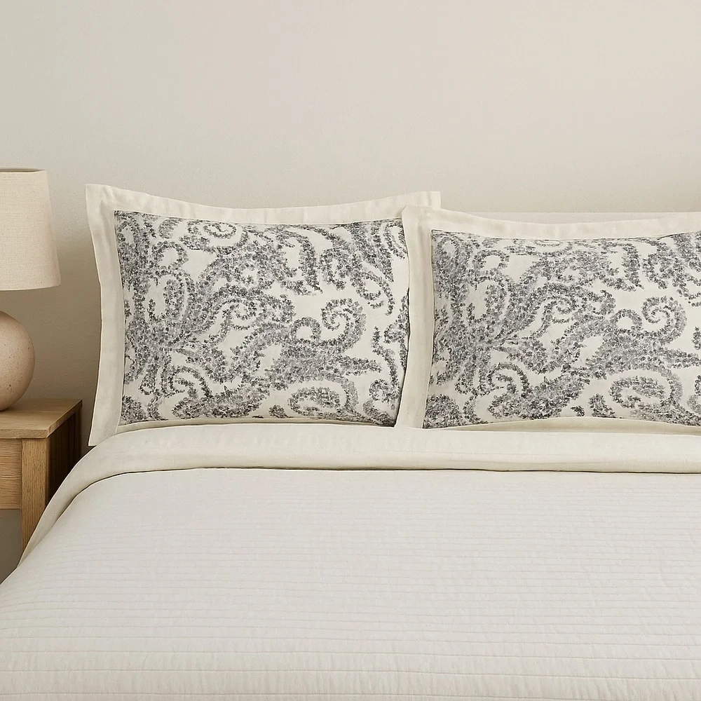 Set of 2 Bee & Willow Black White Cotton Floral Paisley Pillow Covers